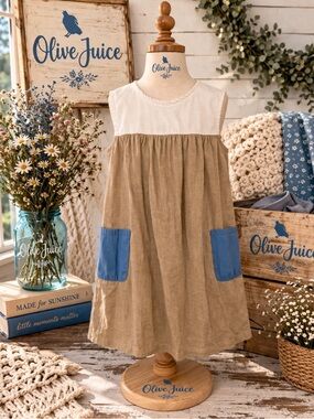 Olive Juice Girls Size 10 Colorblock Dress Blue Pockets Sleeveless Boutique